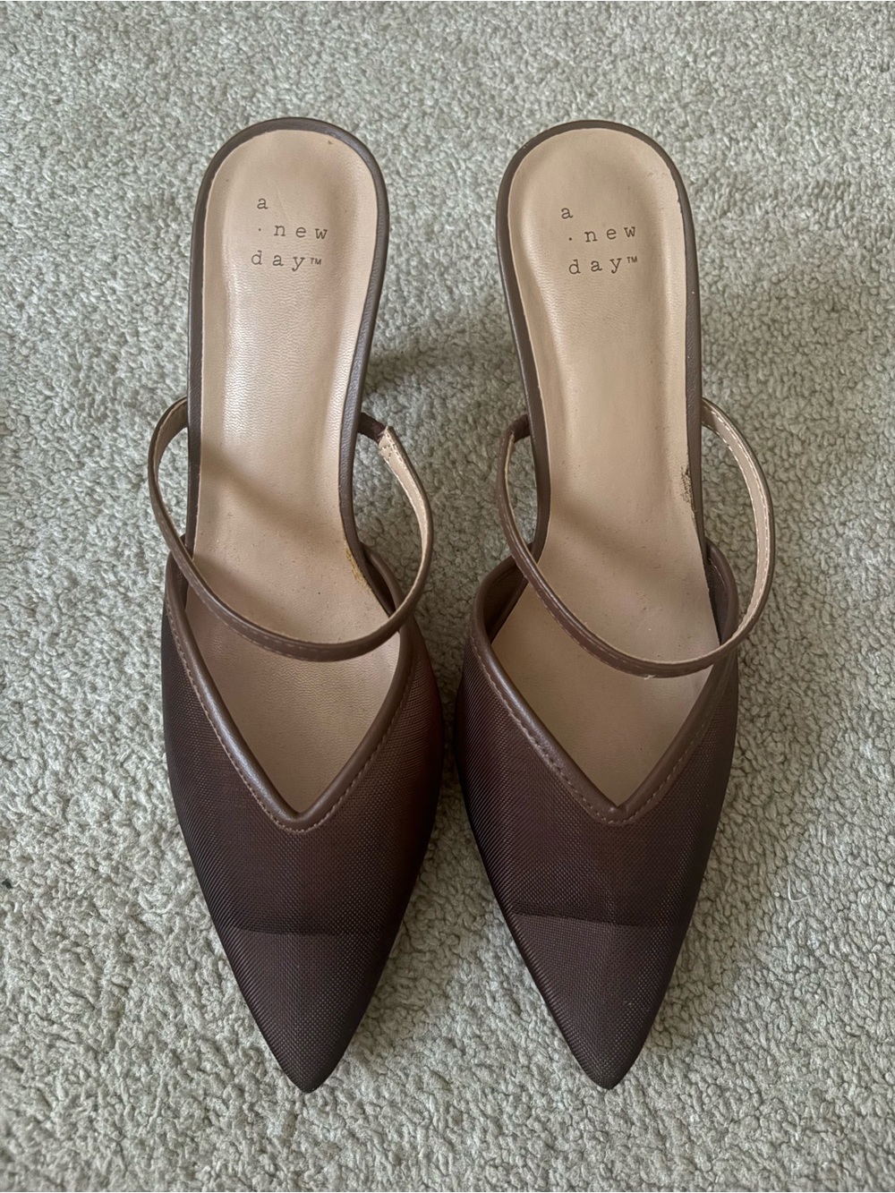 a new day Brown Pointed Toe Slip-On Mules with Slim Strap